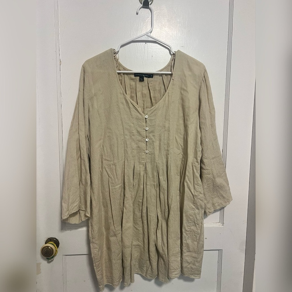 Gudrun Sjoden loose fit lagenlook pleated cream oat tunic cotton blouse Size L